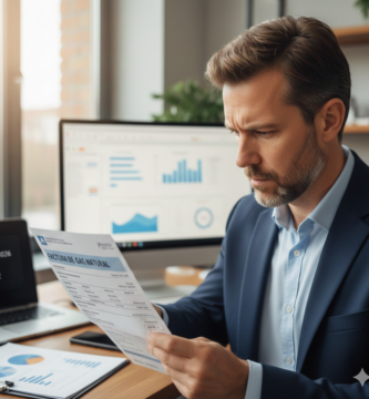 asesor energético particulares Total Energia 2 Un asesor energético revisa una factura de gas natural en su oficina, con gráficos de consumo energético en la pantalla de su ordenador, mostrando su enfoque profesional en la gestión de recurs