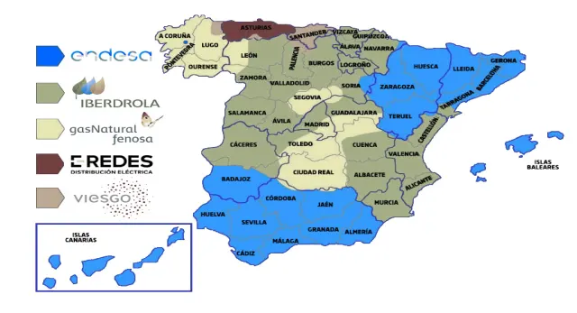 Mapa de la zona de actuaci&oacute;n de e-distribuci&oacute;n, distribuidora del grupo Endesa