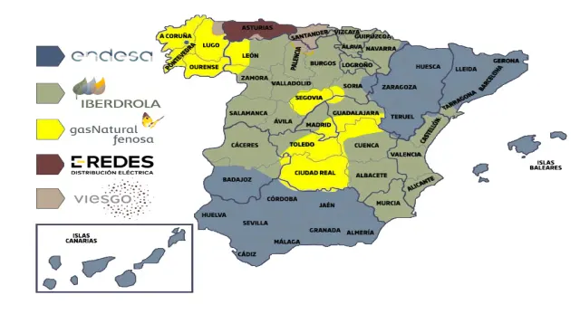 Mapa de la zona de actuaci&oacute;n de UFD, distribuidora del grupo Naturgy