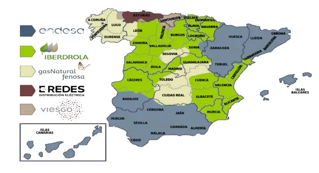 Mapa de la zona de actuaci&oacute;n de i-DE, distribuidora de Iberdrola